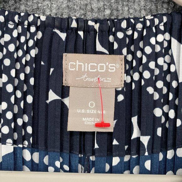 Chicos Travelers Kimono Jacket 0 Womens S Blue Pleated Open Front Long Duster - Picture 7 of 11